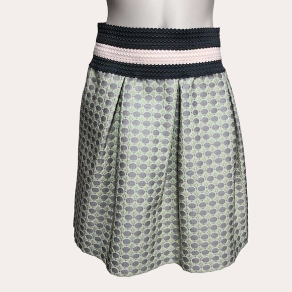 NWOT Anthropologie Maeve Jacquard Gray Green Pleated Flare Seren Skirt Size Lge - Picture 2 of 11